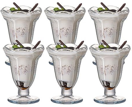 Aintap Coppe per gelato in vetro stile vintage fattoria - Set di 6 ciotole da dessert per gelato a tulipano con piede da 6,3 Oz per feste festive