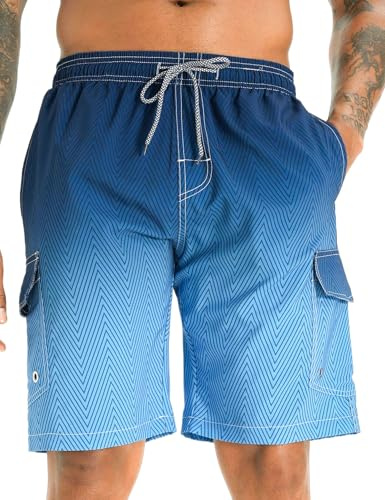 APTRO Men's Swim Trunks Swimming Shorts Board Shorts Quick Dry Beach Shorts Big and Tall Swim Shorts Gradient Navy Cargo MK182 5XL