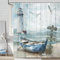 Uokiuki Duschvorhang mit nautischem Küstenmotiv, Ozeanstrand, Leuchtturm, Duschvorhang-Set, Meersegelboot, Küstenblau, Blaugrün, Dekor, Duschvorhang für Badezimmer mit Haken, 119 x 162 cm
