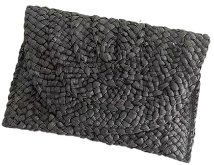 Qurlon Pochette en paille pour femme - Multicolore - Tissée - Petite enveloppe de plage - Pailles - Sacs à main pour four, noir