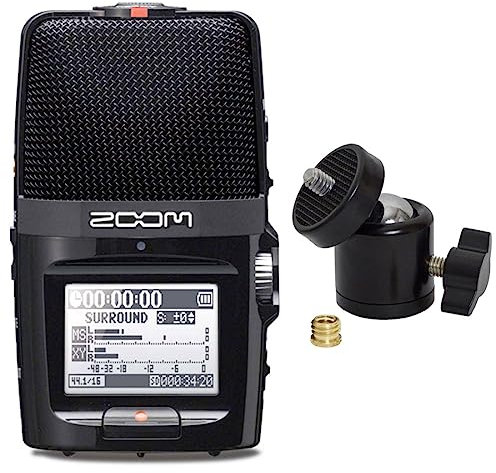 Zoom H2n mobiler Handy Audio-Recorder + keepdrum Kugelgelenk Stativ-Adapter