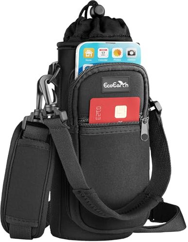 EcoEarth - Water Bottle Holder with Strap - Water Bottle Carrier Bag for Hiking - Crossbody Hydration Pouch with Phone Holder