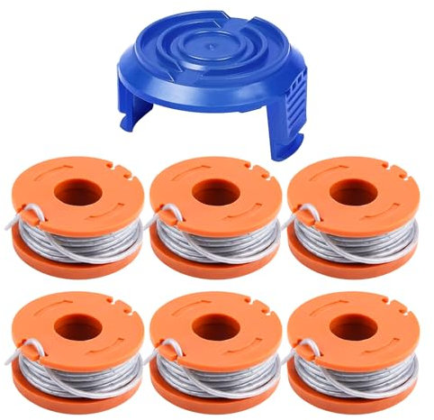 Bobina de desbrozadora compatible con Mac Allister MGTP18Li Trimmer Line, 1,65 mm 3 m WX150 Bobina de repuesto para desbrozadora Macallister (6 bobinas + 1 cubierta)