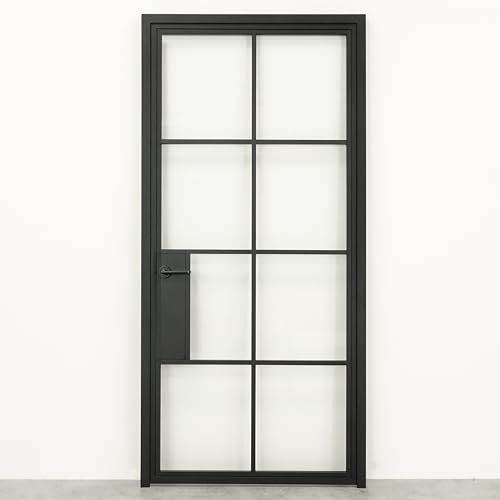 SEART Loft-Glastüren innen Türenset mit Griff für Büro, Bad, Kleiderschrank, Speisekammer Akron (Milchglas, rechts) 90x200 cm