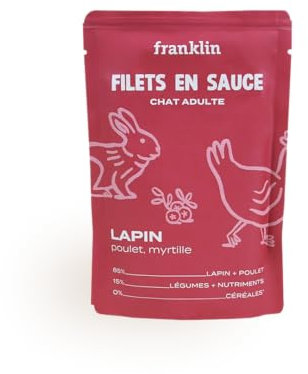 Franklin – Sachet Chat en Sauce – Nourriture Saine avec 85% de Poulet et Lapin – Régule Le Poids – Convient au Chat Stérilisé – 12x85g