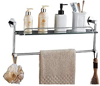 Handtuchhalter Massives Kupfer-Badregal gehärtetes Glas-Badregal mit zwei Ebenen Handtuchhalter 56 5 * 18 * 12 cm