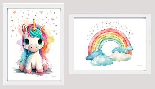 Originalys Einhorn & Regenbogen Poster Set | Doppelpack | DIN A3 | Deko Poster Kinderzimmer | Mädchen & Baby | Poster DIN A3 - 42cm x 29,7cm (Rahmen nicht enthalten)