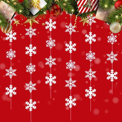 36 Stück Schneeflocken Weihnachten Deko, 6x1.9 Meter Schneeflocke Girlande, Weihnachtsbaumschmuck, Schneeflocken Hängende Deko für Haus Weihnachten Winter Party Fenster Dekorationen