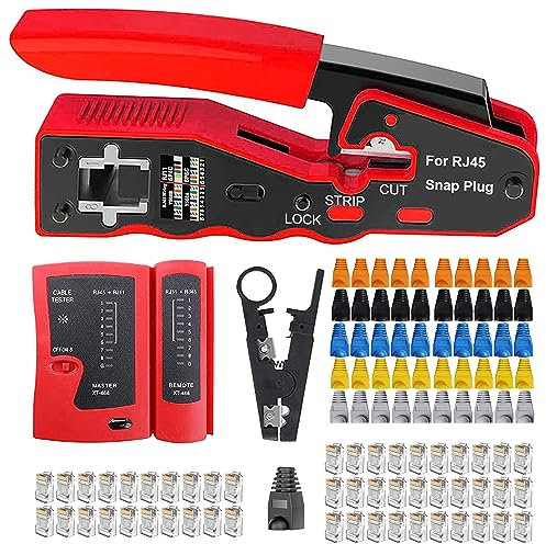 MAYLINE RJ45 Kit d'Installations Professionel, Trousse à Outils de Réparation pour Cablage Ordinateur, Testeur Reseau, Pince à et Wire Strippe RJ11 RJ12 Cat6 Cat5e (Gris)