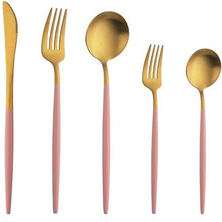 Buyer Star Matte Besteck Set, 30 Stück Edelstahl Besteck Set Gold Matt für Haus Küche Restaurant Parteien, Essbesteck Set Mit Gabeln Löffeln Messern Spülmaschinenfest - Rosa Gold