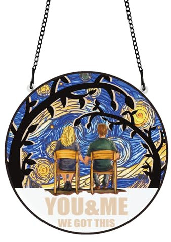 PLIGREAT Sonnenfänger Ölgemälde Sternenhimmel Acrylglas Sonnenfänger Paar Weinrebe Fenster Behang Ornamente für Garten Wohnzimmer Fenster Weihnachtsbaum Dekoration Jubiläum Paare Geschenke