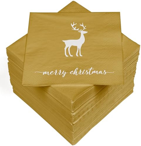 HEKU 100 Servietten, 3-lagig, 33x33cm, Merry Christmas-Schriftzug I Saugstark und praktisch verpackt I Breite Auswahl I Ideal für besondere Anlässe