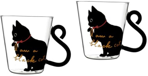 CONGARTENO 2pièces Tasse Verre Transparent Poignée Mug Kawaii Style Pour Café Thé Et Lait Noir Résistante Chaleur