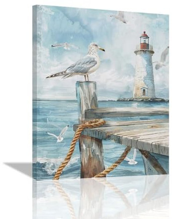 Möwen-Dekor, Wandkunst, Küste, Leuchtturm, Bilder, Wanddekoration, nautische Meereslandschaft, Druck, Gemälde, Kunstwerk, Ozean, Heimdekorationen für Badezimmer, Schlafzimmer, Wohnzimmer, Büro,
