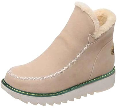 Stivali invernali da donna foderati in peluche caldi stivaletti da neve con fondo spesso in pelle scamosciata stivali casual vintage con zeppa antiscivolo in tinta unita stivali da donna leggeri