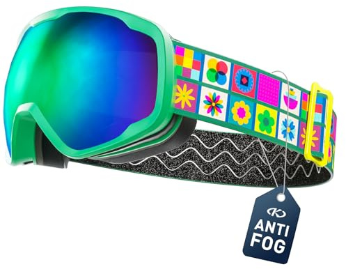 KAPVOE Kids Ski Goggles Boys Girls Snowboard Glasses Snow Sports for Children Age 4-12, Anti Fog, UV Protection, K723