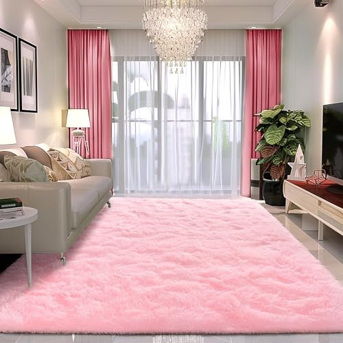 BSGIFT Shaggy Teppich Hochflor 240x340 Rosa, Langflor Wohnzimmer Teppich Flauschig, Modern Kuschelteppich Wohnzimmerteppich High-Pile Carpet rutschfest für Schlafzimmer Kinderzimmer