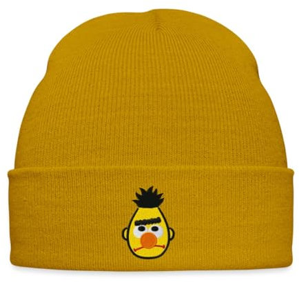 Spreadshirt Sesamstraße Bert Als Stickmotiv Bestickte Wintermütze, One Size, Senfgelb