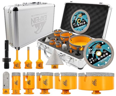 Diamantbohrer Fliesenbohrer Set - EXFEIN 6/6/8/25/35/50/68/110MM Diamant-Bohrkrone Lochsäge mit Diamant Trennscheibe 125mm