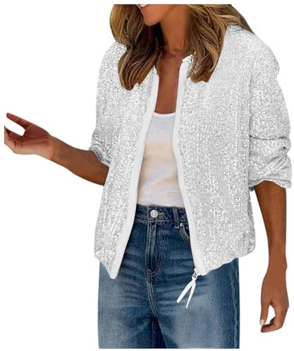 Blazer Pailletten Damen Glitzer Blazer Damen Elegant Anzug - Glänzend Pailletten Jacke Cardigan Langarm Bolero Tops Kurz Oberteile Sakko Einfarbig Blazermantel Party Outwear