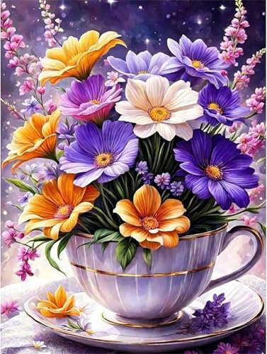 Qijinn 5D Flower Mug Diamond Art Painting Kits,DIY Full Drill Diamond Painting Kits for Adults Beginners Paint with Diamond Art for Home Office Wall Decor Gift 50x70cm Colored