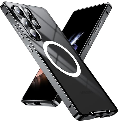 XMTON Metal Case for Samsung Galaxy S25 Ultra 6.9, Slim Aviation Aluminum Metal Bumper Cover Compatible with Magsafe Case Built-in Camera Lens Film (Black)