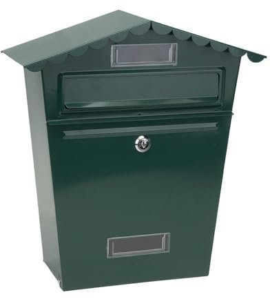 glowster Buzón de Acero galvanizado Verde de 36x32x10 cm, con tejado antilluvia y Ventana para visualización, correspondencia Segura.