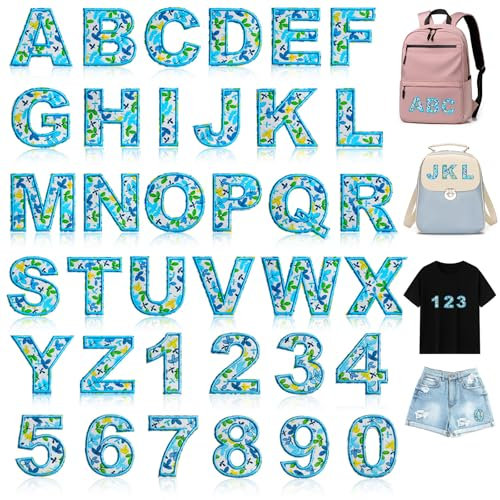 SENHAI Iron on Patches for Clothes, Blue Applique Alphabet Embroidered Patch A-Z, Numbers 0-9 Cute Fabric Letters Patches for Hat, Dress, Socks, Bags, Jeans, DIY Accessories