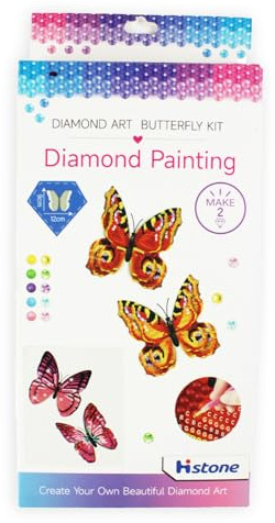 Pracht Creatives Hobby - Diamond Painting Schmetterling mit Magnet, Rosa, 2 Stück, Größe ca. 12 x 9 cm, zum Anheften an Kühlschränken oder Magnettafeln