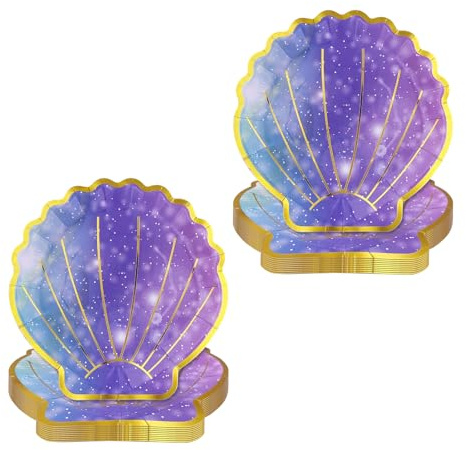 Shwdsy 20 Pièces Assiettes Jetables, 18 × 17,5 cm Assiette Carton, Forme de Coquillage Coloré Assiette Jetable Anniversaire, Série de Couleurs Foncé, pour Anniversaires, Camping