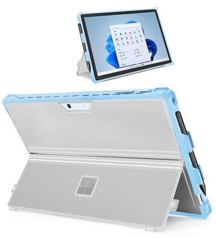 SSS·GRGB Hülle für Surface Pro 7+/7/6/5/4/LTE 12,3 Zoll, Transparent Blau | Stoßdämpfendes TPU, robuste PC-Schale, Surface-Pen-Halter, freier Ständerzugang, präzise Ausschnitte und Type-Cover-Nutzung