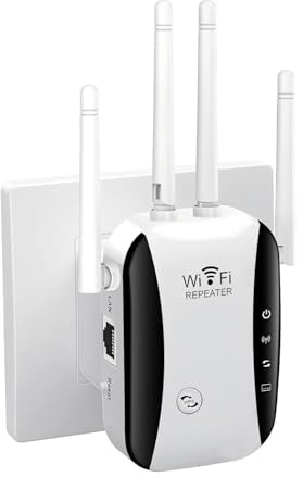 WiFi Extender Booster, 4 Antennas Up to 5000 Sq.ft and 50 Devices, WiFi Repeater, Wireless Internet Repeater with Ethernet Port, 1-Click Setup, Access Point, UK Plug, White