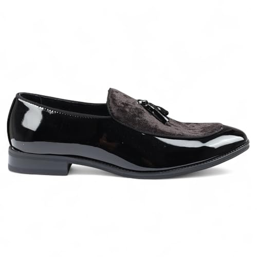 Infinity Leather Dolcetto Herren-Slipper aus schwarzem Samt mit Quasten, formelle Lackschuhe