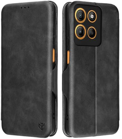 Techsuit für Motorola Moto G15, G15 Power Flip Wallet Hülle mit Kartenfach, Ständerfunktion, 360 Grad Schutz, Samtfutter, Premium Materialien, Safe Wallet Plus Series, PU Leder, Schwarz
