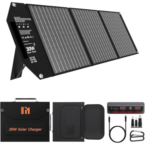 30W Portable Foldable Solar Panel with DC 18V, USB-C PD 18W QC3.0 (for UK) | IP68 foldable Solar Charger for Emergency, Camping and Power Shortages, Compatible with Phone, Power Bank, Power Station