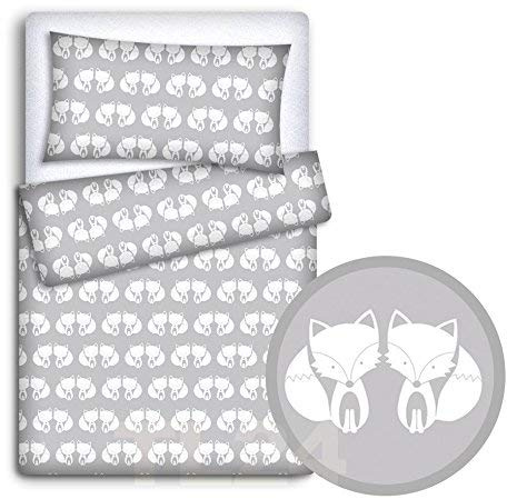 Babymam Baby Newborn Bedding Set Pillowcase + Duvet Quilt Cover 2 Piece to Fit Cot Crib Cradle Pram 135x100cm (Fox grey)