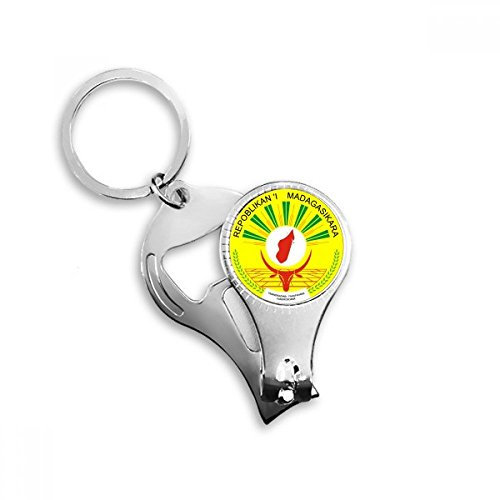 Porte-clés multifonction en métal avec emblème national de l'Afrique de Madagascar - Coupe-ongles, décapsuleur, porte-clés de voiture