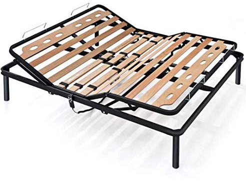 EVERGREENWEB Best ELECTRIC Slatted Wooden Bed Base MOTORIZED Reinforced with Double Iron Structure + 4 Removable Legs (140 x 195 cm)