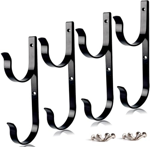 Meng Zhi AO 4 PCS Set Pool Pole Hangers Heavy Duty Black Aluminium Holder Hooks with Screws Perfect Hooks for Swimming Pool,Telescopic Poles,Skimmers,Nets Brushes,Vacuum Hose,Garden Equipment Etc