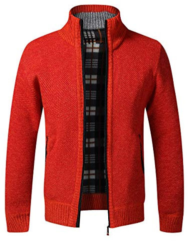Sliktaa Gilet Cardigan Veste pour Hommes Grosse Maille avec Col Droit Slim Fit Manteau 8 Couleurs,Rose,M