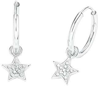 Amor Creolen 925 Sterling Silber Damen Ohrschmuck, mit Zirkonia synth., 1,2 cm, Silber, Stern, Kommt in Schmuck Geschenk Box, 2026264