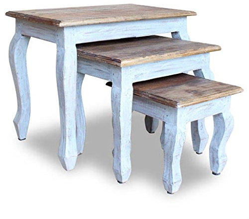 yorten Satztische Beistelltisch 3er Set aus Recyceltes Massivholz Kolonialstil Handgefertigt