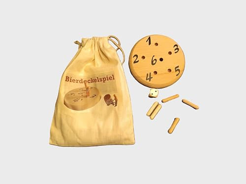 Prescher Bierdeckelspiel, Bierdeckel Gartenspiel, Reisespiel, Würfelspiel, 6 fällt rein, Bierdeckel