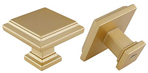 Lontan 10-Piece Gold Cabinet Knobs - Square Zinc Alloy Drawer Knobs - Brass Cupboard Handles LS9111BB