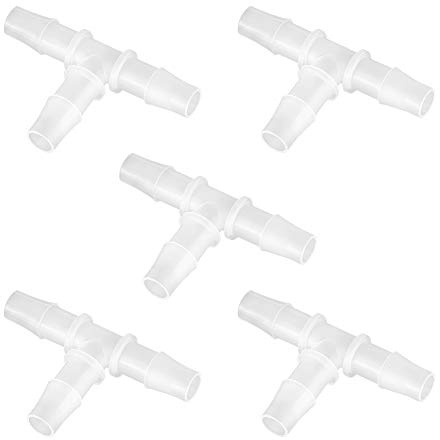 Quickun 1/2 Hose Barb T Shaped Tee Type 3 Way Equal Barbed Fitting Plastic Joint Splicer Mender Union Adapter for Air Line Tube Hose (Pack of 5)