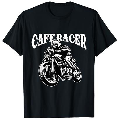 café racer biker teschio rider wheelie moto Maglietta