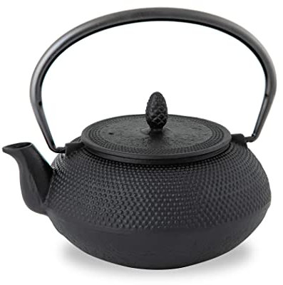 NOREN Roji Associates Théière en fonte, théière Nanbu Tekki, (type ARARE – ronde), fabriquée au Japon, avec passoire à thé, finition émaillée intérieure(600 ml/noir)