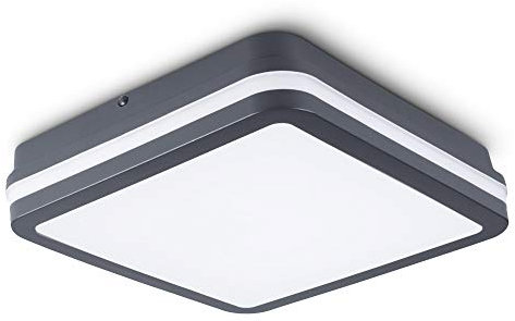 SSC-LUXon Aufputz Deckenleuchte LED spritzwassergeschützt IP54 - Aufbaulampe 220 x 220 x 55 mm - Badlampe anthrazit 18W 230V neutralweiß
