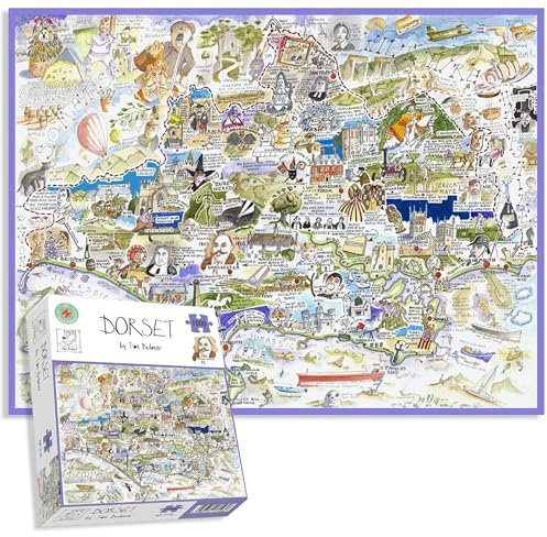 Comical Map Of Dorset, Artwork By Tim Bulmer - 1000 Piece Puzzle For Adults, Large Puzzle 66cm X 50cm In Size. Challenging To Complete But Fun And Humorous