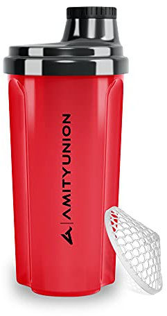 Protein Shaker 500 ml Heaven étanche, sans BPA avec tamis cliquable et balance pour shakes de lactosérum crémeux, coupes de fitness pour isolats et concentrés sportifs, original en Rouge noir